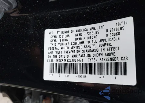 2016 Honda Accord Ex-L z USA, uszkodzony, nr VIN 1HGCR2F8XGA061471